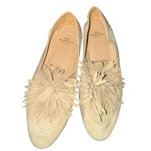 ▶️ Ann Mashburn ◀️ Suede Fringe Slip-on Loafers Tan Beige Women's size 38